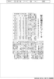 射出機受注にブレーキ　1月38％減　全クラスでダウン