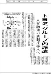 トヨタ、グループ内派遣　人材融通の新制度導入へ